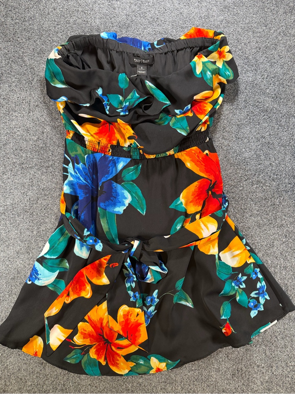 White House Black Market Womans Small Black Floral Strapless Dress